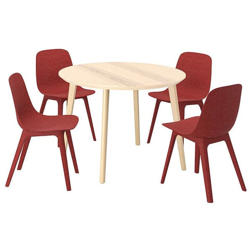 LISABO / ODGER - Table and 4 chairs, ash veneer/red, 105 cm