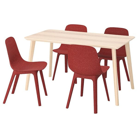 LISABO / ODGER - Table and 4 chairs, ash veneer/red, 140 cm - best price from Maltashopper.com 99440745