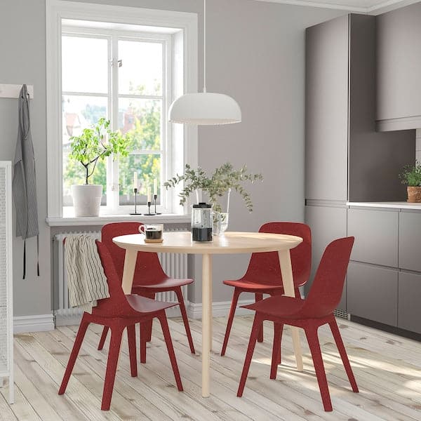 LISABO / ODGER - Table and 4 chairs, ash veneer/red, 105 cm - best price from Maltashopper.com 99440750