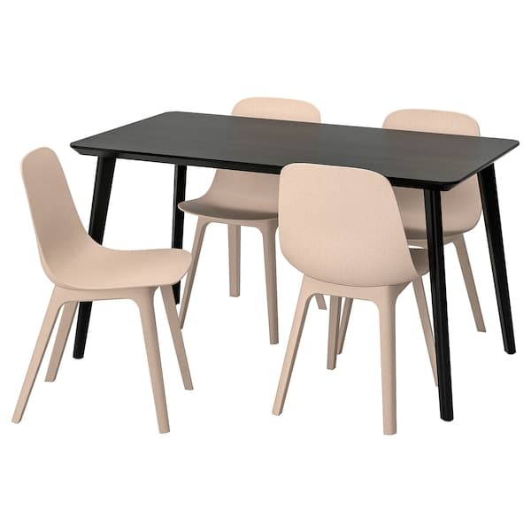 LISABO / ODGER - Table and 4 chairs, black/beige, 140x78 cm - best price from Maltashopper.com 09259702