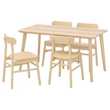LISABO / RÖNNINGE table and 4 chairs, ash veneer/birch, 140x78 cm