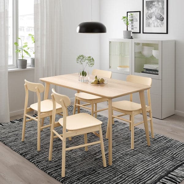 Ikea LISABO / RÖNNINGE - Table and 4 chairs, ash veneer/birch, 140x78 cm