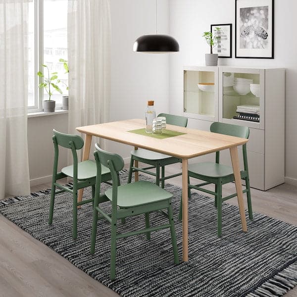 Ikea LISABO / RÖNNINGE Table and 4 chairs - frax/green veneer 140x78 cm , 140x78 cm