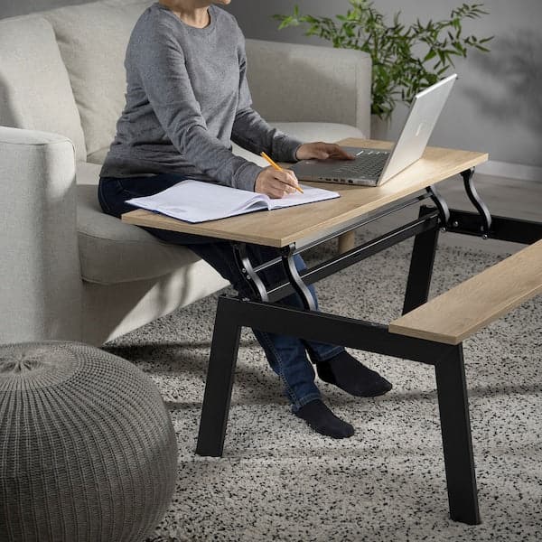 LJUNGSBRO - Coffee table, adjustable black/oak effect, 104x70 cm - best price from Maltashopper.com 20561033