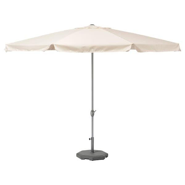 LJUSTERÖ - Parasol with base, beige/Huvön dark grey, 400 cm