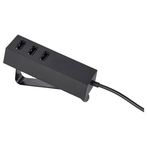 LÖRBY USB charger with clamp - black ,
