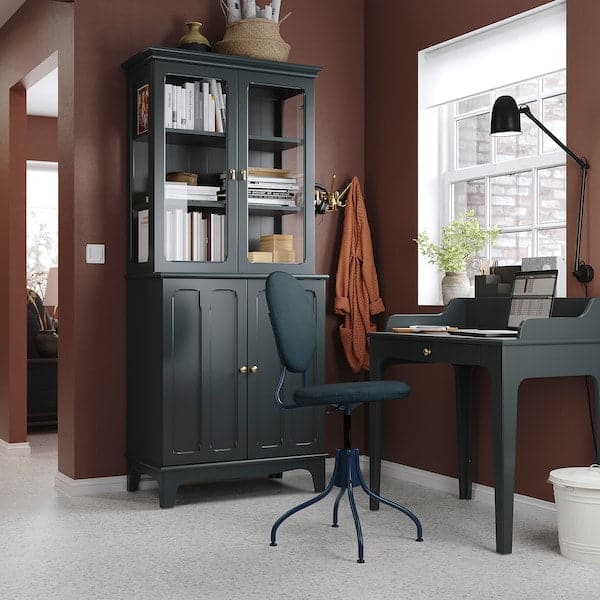 LOMMARP/BJÖRKBERGET Desk/storage element - and teal swivel chair