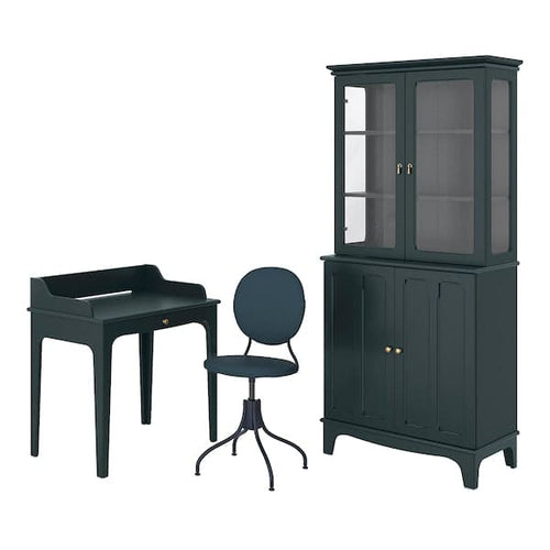 LOMMARP/BJÖRKBERGET Desk/storage element - and teal swivel chair ,