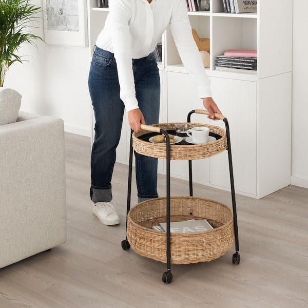 LUBBAN - Trolley table with storage, rattan/anthracite - best price from Maltashopper.com 50434307