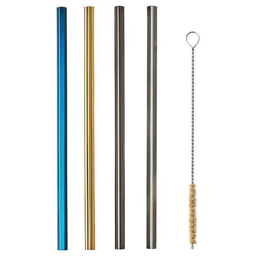 LUFTTÄT - Drinking straws/cleanbrush set of 5, mixed shapes mixed colours