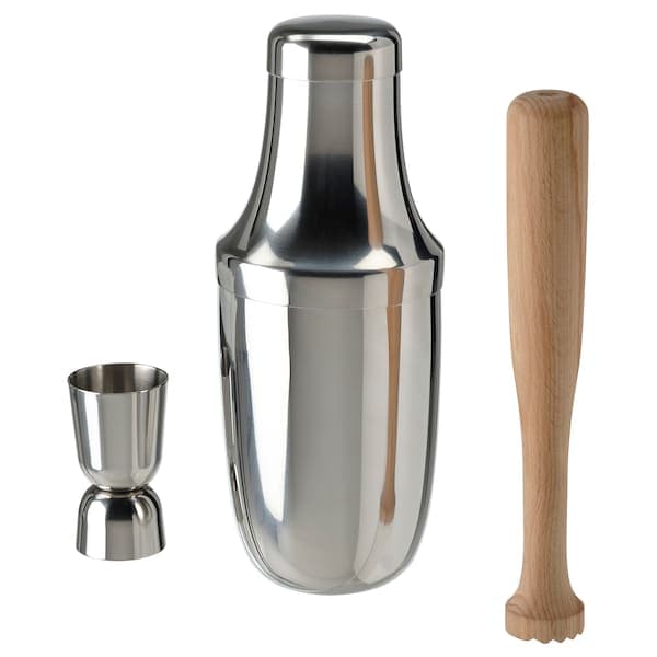 LUFTTÄT - 3-piece bar set, stainless steel/wood