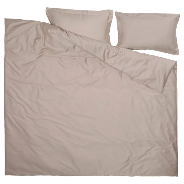 Ikea LUKTJASMIN - Duvet cover and 2 pillowcases, grey-beige, 240x220/50x80 cm