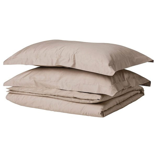 Ikea LUKTJASMIN - Duvet cover and 2 pillowcases, grey-beige, 240x220/50x80 cm