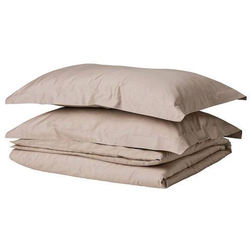 LUKTJASMIN - Duvet cover and 2 pillowcases, grey-beige, 240x220/50x80 cm