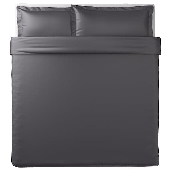 LUKTJASMIN - Duvet cover and 2 pillowcases, dark grey, 240x220/50x80 cm - best price from Maltashopper.com 70442542
