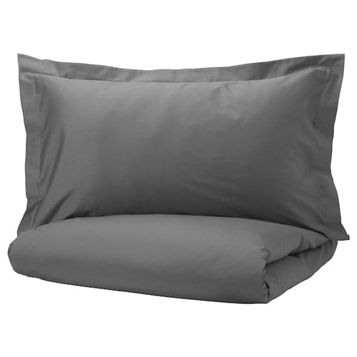 LUKTJASMIN - Duvet cover and 2 pillowcases, dark grey, 240x220/50x80 cm