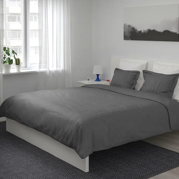 Ikea LUKTJASMIN - Duvet cover and 2 pillowcases, dark grey, 240x220/50x80 cm