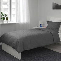 LUKTJASMIN - Duvet cover and pillowcase, dark grey, 150x200/50x80 cm - best price from Maltashopper.com 20442554