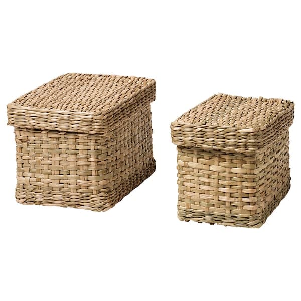 LURPASSA - Box with lid, set of 2, seagrass