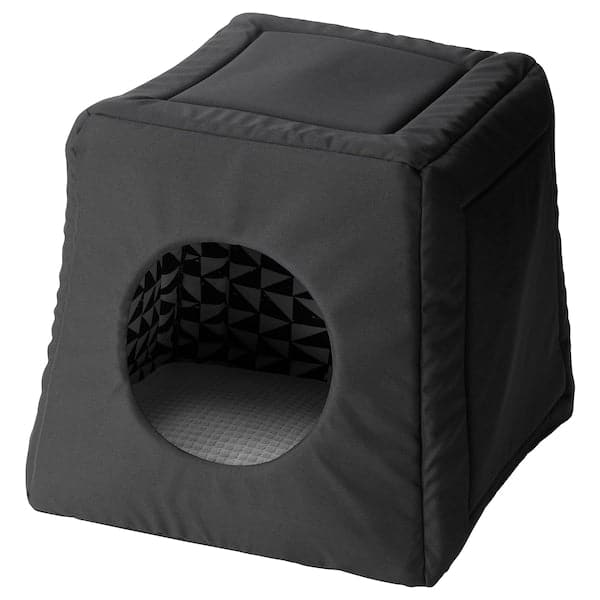 LURVIG Kennel/cat house with pillow - black white/light gray 38x38x37 cm