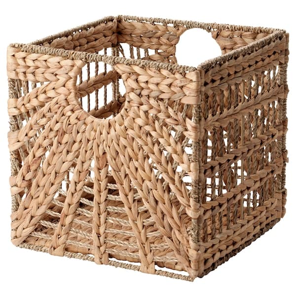 LUSTIGKURRE - Basket, natural water hyacinth/seagrass, 32x33x32 cm