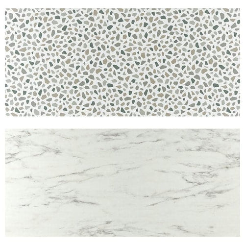 LYSEKIL - Wall panel, double sided white marble effect/terrazzo effect, 119.6x55 cm