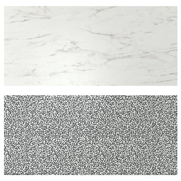 LYSEKIL - Wall panel, double sided white marble effect/black/white mosaic patterned