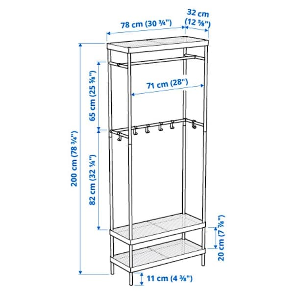 MACKAPÄR - Coat rack with shoe storage unit, white, 78x32x200 cm - best price from Maltashopper.com 50530988
