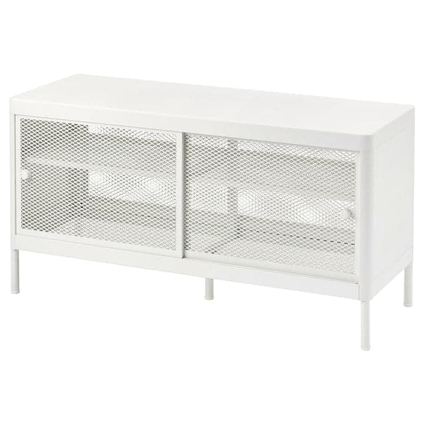 MACKAPÄR - Bench with sliding doors, white, , 100x37 cm