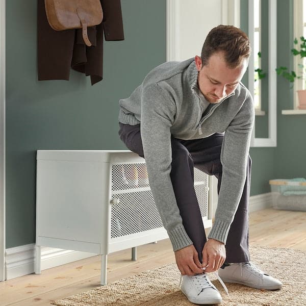 MACKAPÄR - Bench with sliding doors, white, , 100x37 cm - best price from Maltashopper.com 20544487