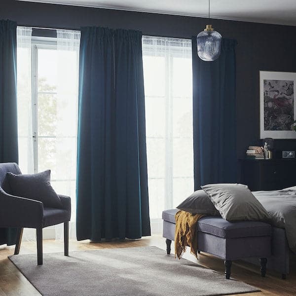 MAJGULL Blackout curtains, 1 pair - dark turquoise 145x300 cm