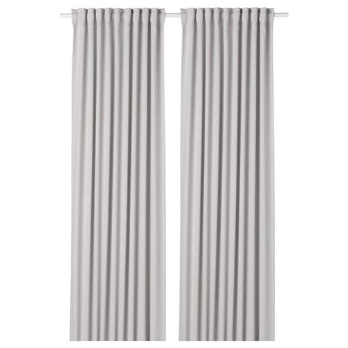 MAJGULL room darkening curtains, 1 pair, light grey/with heading tape, 145x300 cm