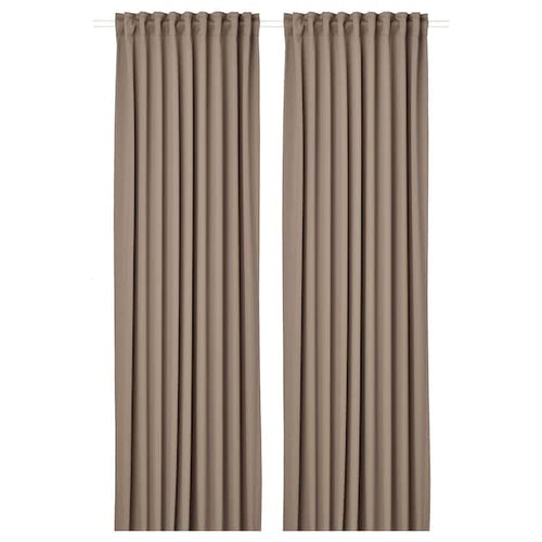 MAJGULL Blackout curtains, 1 pair - gray/brown 145x300 cm