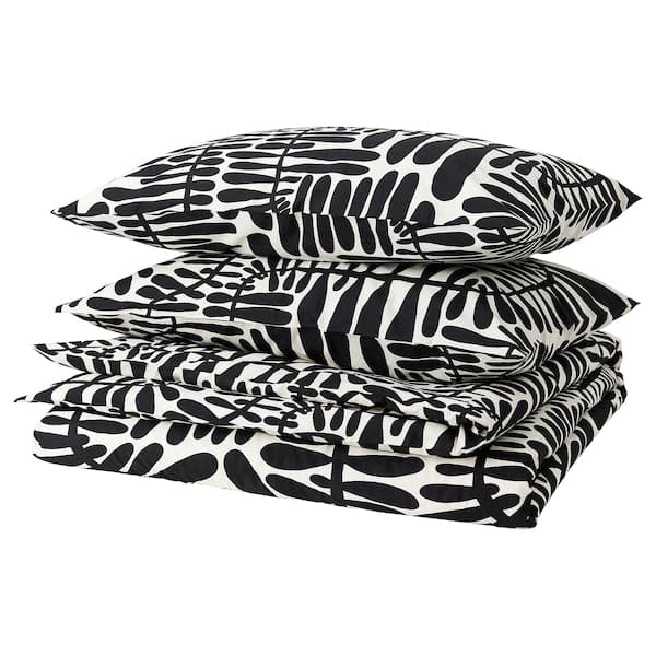 MAJSMOTT - Duvet cover and 2 pillowcases, off-white/black, 240x220/50x80 cm - best price from Maltashopper.com 70564958