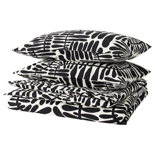 Ikea MAJSMOTT - Duvet cover and 2 pillowcases, off-white/black, 240x220/50x80 cm