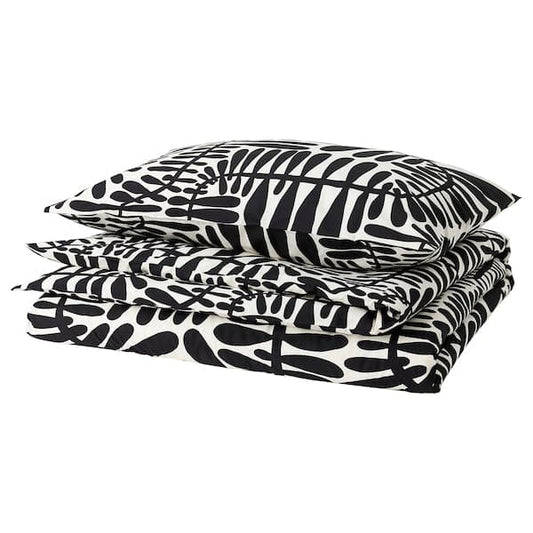 Ikea MAJSMOTT - Duvet cover and pillowcase, off-white/black, 150x200/50x80 cm