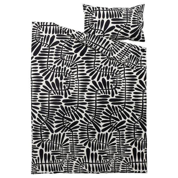 Ikea MAJSMOTT - Duvet cover and pillowcase, off-white/black, 150x200/50x80 cm