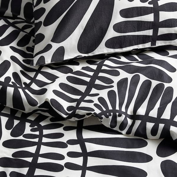 MAJSMOTT - Duvet cover and pillowcase, off-white/black, 150x200/50x80 cm - best price from Maltashopper.com 60564968