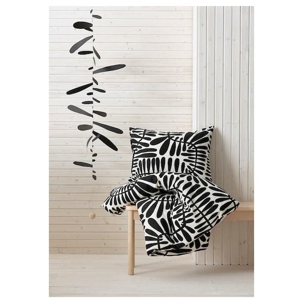 Ikea MAJSMOTT - Duvet cover and pillowcase, off-white/black, 150x200/50x80 cm
