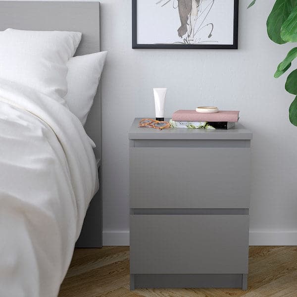 MALM - Chest of 2 drawers, grey stained, 40x55 cm