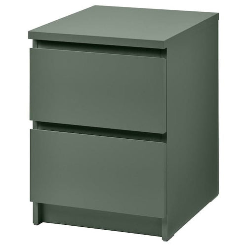 MALM - Chest of 2 drawers, grey-green, 40x55 cm