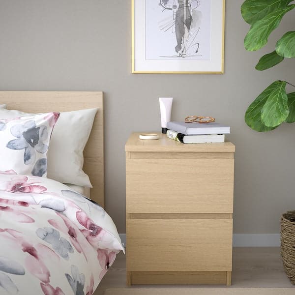 Ikea MALM - Chest of 2 drawers, white stained oak veneer, 40x55 cm