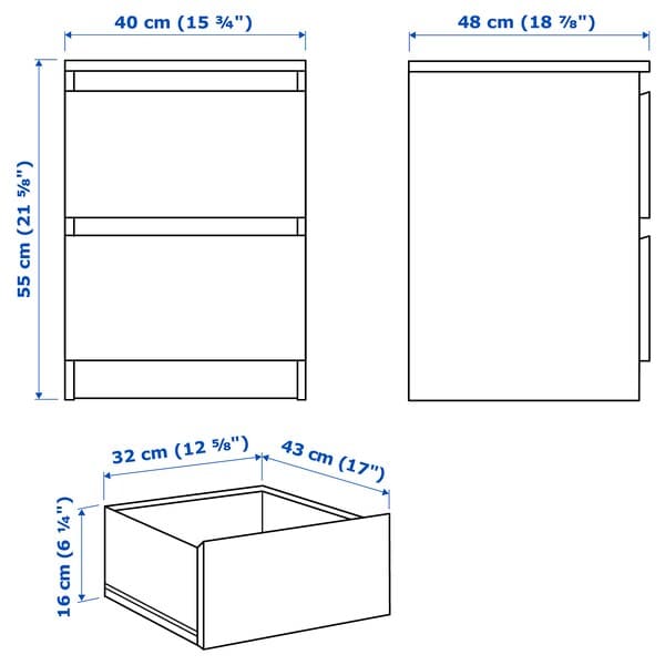 MALM - Chest of 2 drawers, black-brown, 40x55 cm - best price from Maltashopper.com 00103343