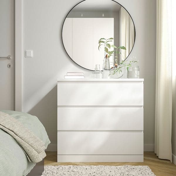 Ikea MALM - Chest of 3 drawers, white, 80x78 cm