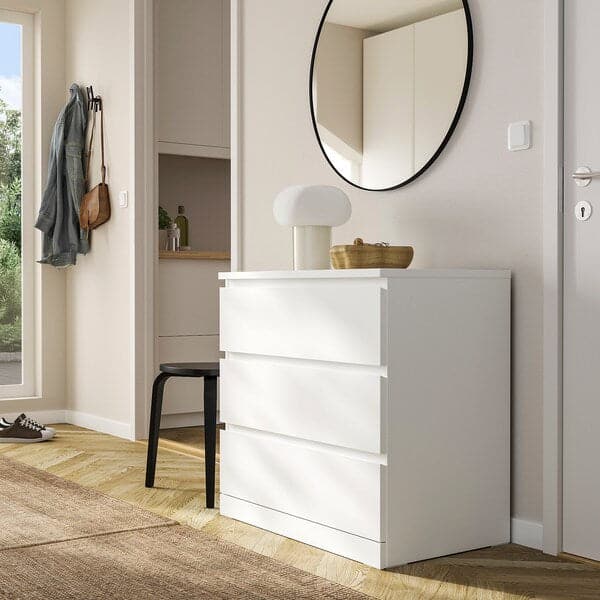 Ikea MALM - Chest of 3 drawers, white, 80x78 cm