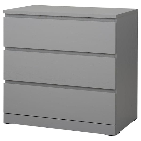 Ikea MALM - Chest of 3 drawers, grey stained, 80x78 cm