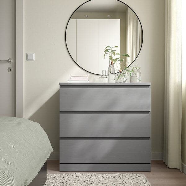 Ikea MALM - Chest of 3 drawers, grey stained, 80x78 cm