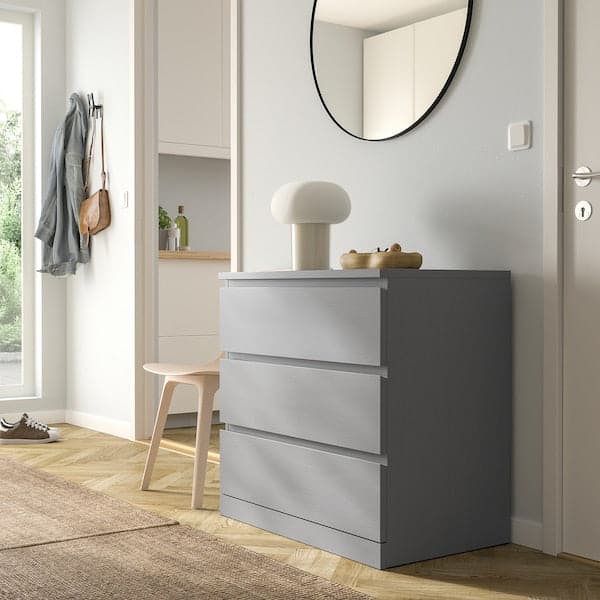 MALM - Chest of 3 drawers, grey stained, 80x78 cm - best price from Maltashopper.com 10482512