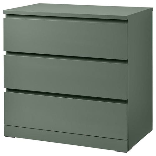 MALM - Chest of 3 drawers, grey-green, 80x78 cm