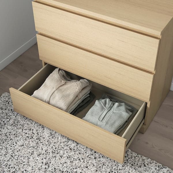 Ikea MALM - Chest of 3 drawers, white stained oak veneer, 80x78 cm